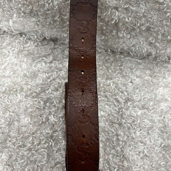 Gucci Brown Leather Silver Interlocking G Belt Buckle 80/32 - Picture 2 of 5